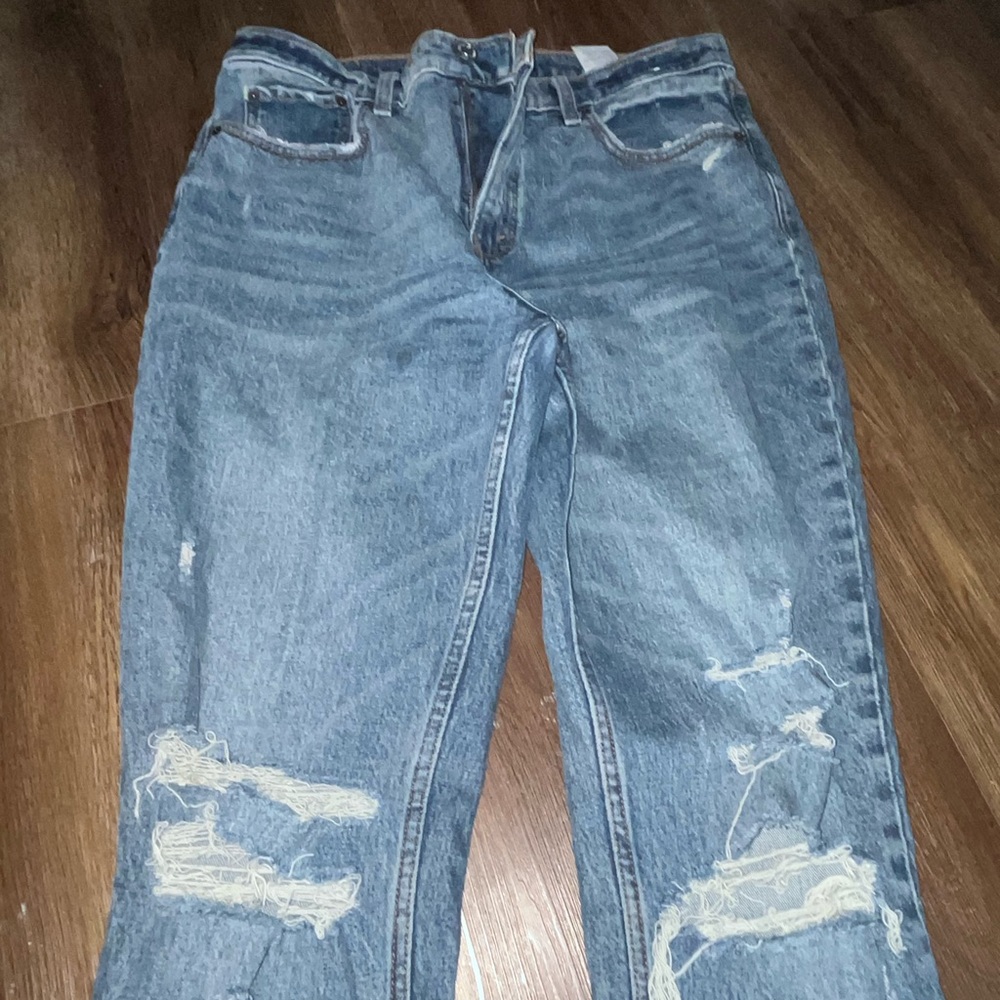 Abercrombie & Fitch Distressed High-Rise Blue Jeans